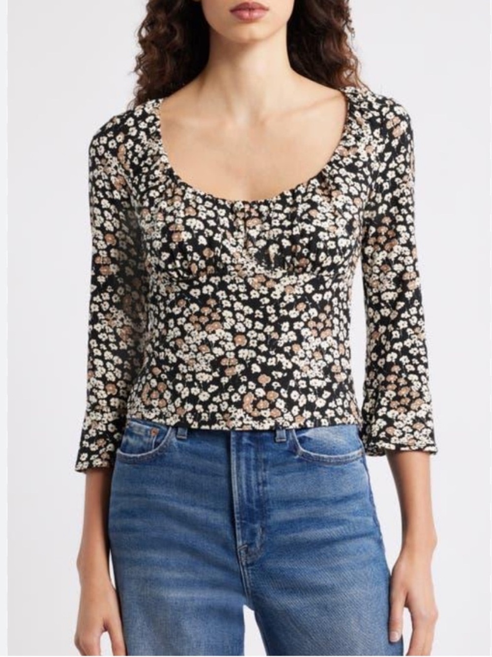 NEW Reformation Effie Floral Print Knit Top Long Sleeve Size Small